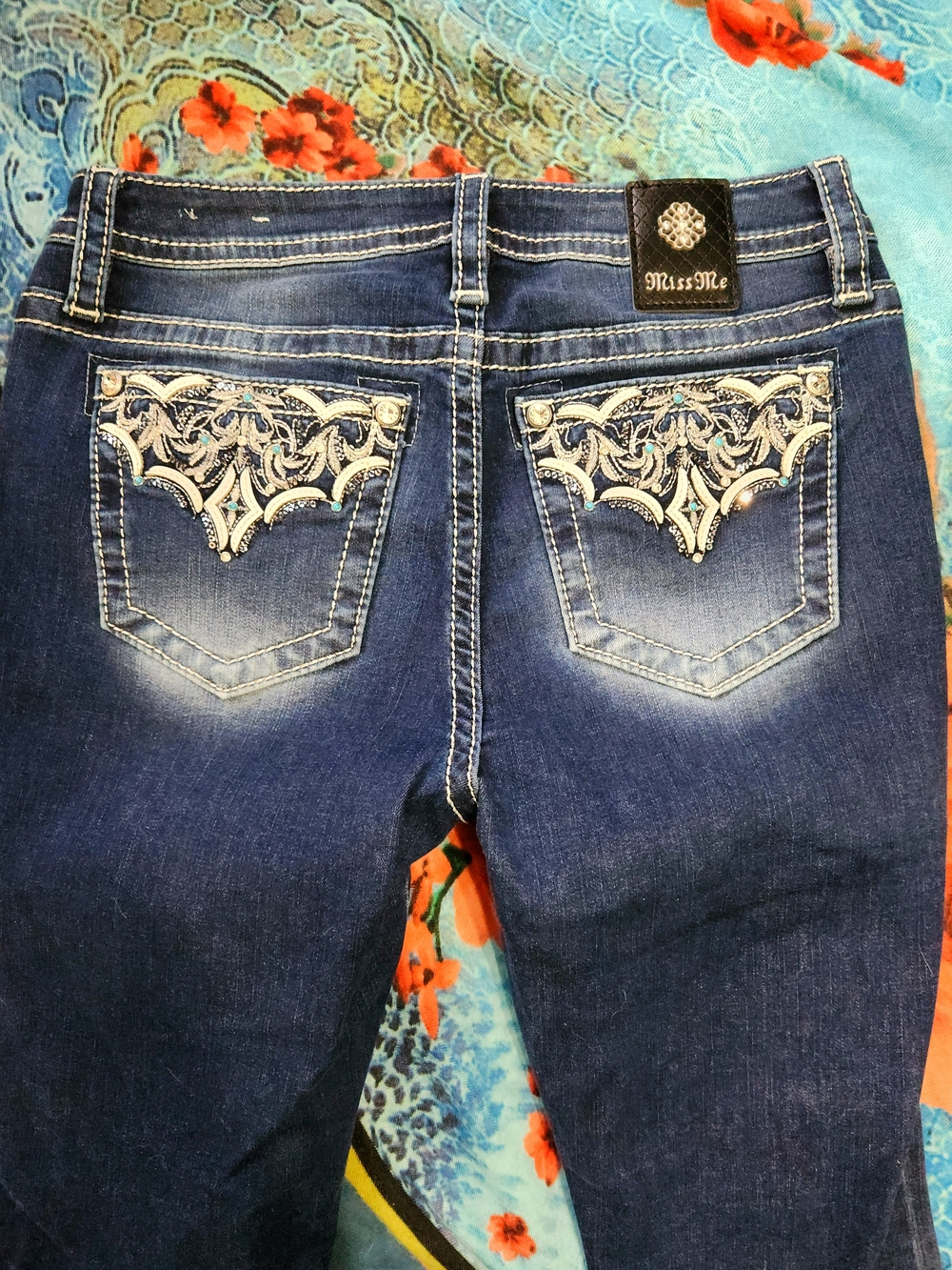 Miss Me Dark Blue Embroidered Back Pocket Skinny BOOT-CUT Jeans